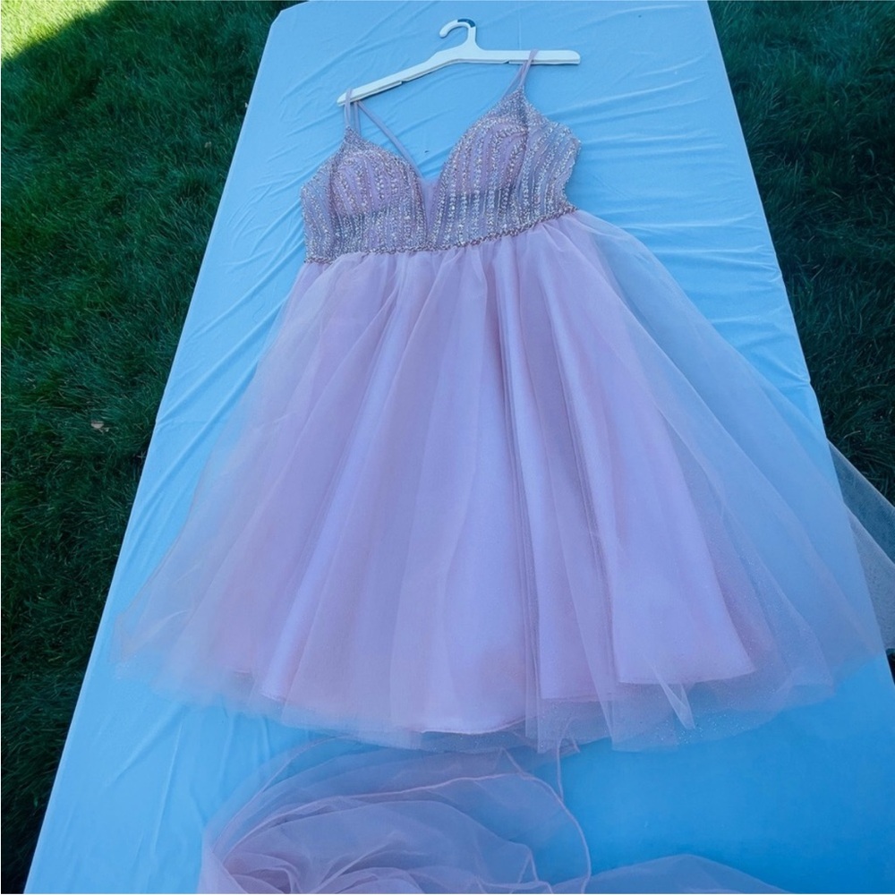 May Queen Pink Embellished Tiered Prom Dress - Picture 4 of 8